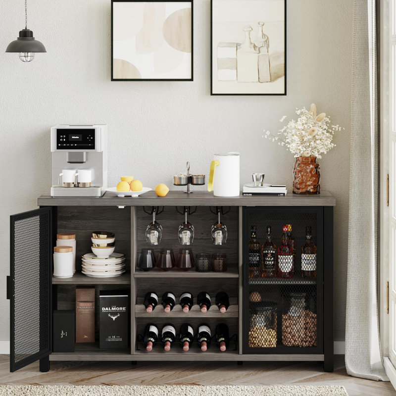 Ebern Designs Phila 55.5" Wood Wine Display Rack Storage with 2Doors